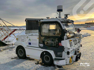 Autonomous tow tractor fully driverless in snow